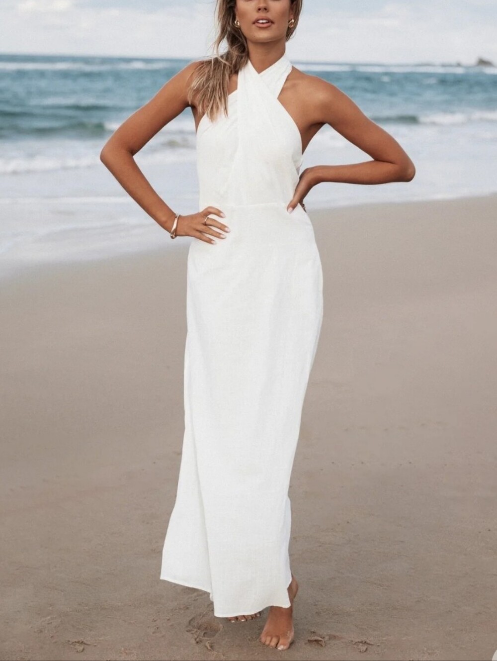 NWT Petal & Pup Betsy Halterneck Maxi Dress White